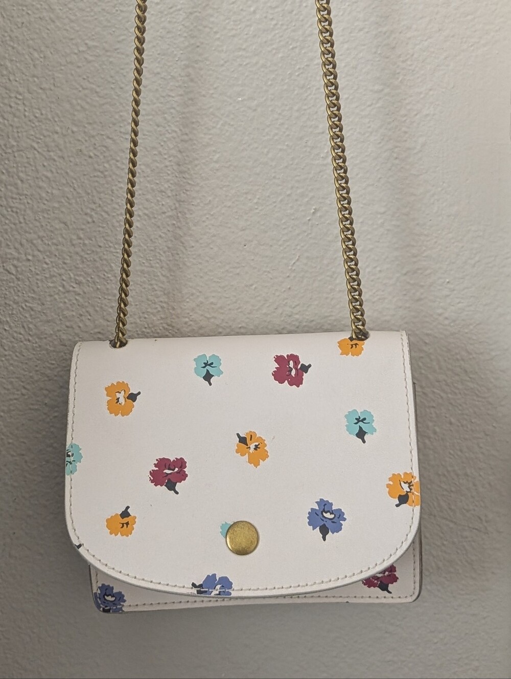 Madewell White Floral Mini Crossbody with Gold Chain